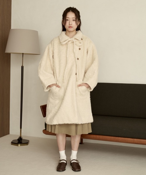 moi tytto 取り外しリボン付き　シャギーミディ丈コート 取り外しリボン付き】シャギーミディ丈コート（その他アウター