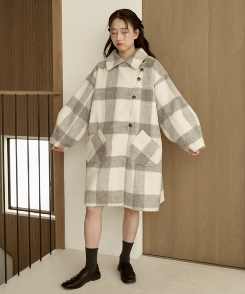 moi tytto 取り外しリボン付き シャギーミディ丈コート ナチュラル 取り外しリボン付き】シャギーミディ丈コート（その他アウター）｜moi