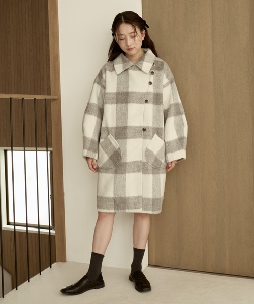 moi tytto 取り外しリボン付き　シャギーミディ丈コート　チャコールグレー moi tytto 取り外しリボン付き シャギーミディ丈コート