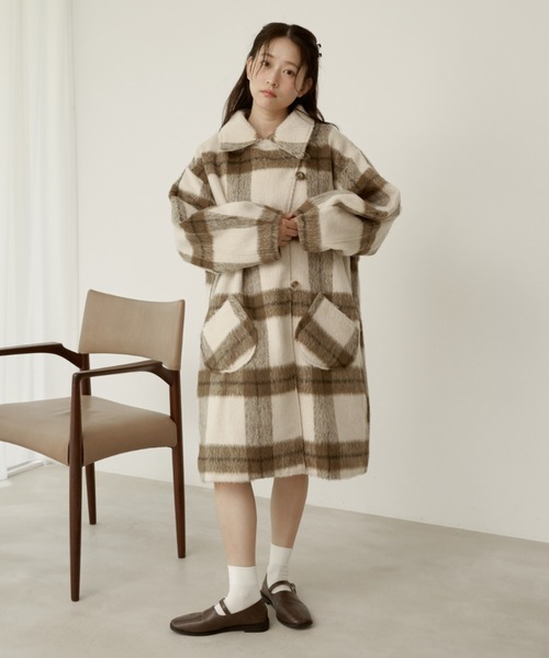 moi tytto 取り外しリボン付き　シャギーミディ丈コート　チャコールグレー 取り外しリボン付き】シャギーミディ丈コート（その他アウター）｜moi