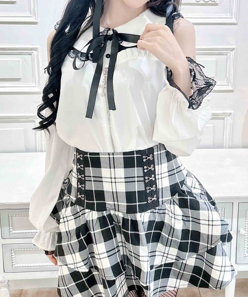 MA*RS（アメーバーマーズ）の「肩開きクロスZIPスライダーブラウス（シャツ/ブラウス・レディース・ブラック/ホワイト・FREE）」の2枚目の写真