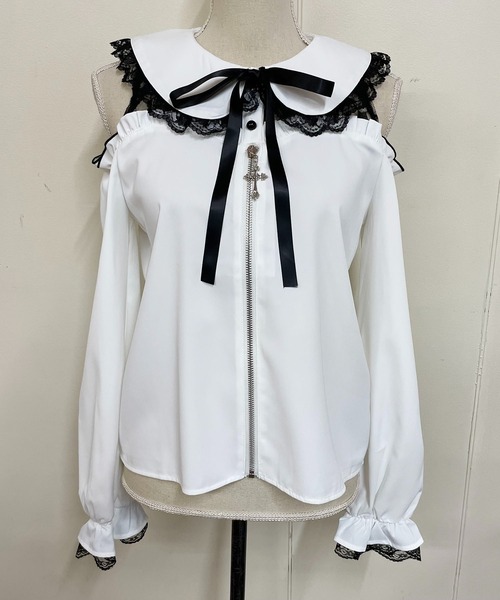 MA*RS（アメーバーマーズ）の「肩開きクロスZIPスライダーブラウス（シャツ/ブラウス・レディース・ブラック/ホワイト・FREE）」の14枚目の写真