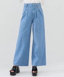 ロゴ刺繍タックデニムパンツ