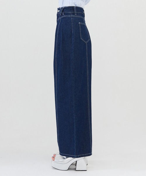 REDYAZEL（レディアゼル）の「ロゴ刺繍タックデニムパンツ（デニムパンツ・レディース・ネイビー/ブルー・MEDIUM/SMALL）」の7枚目の写真