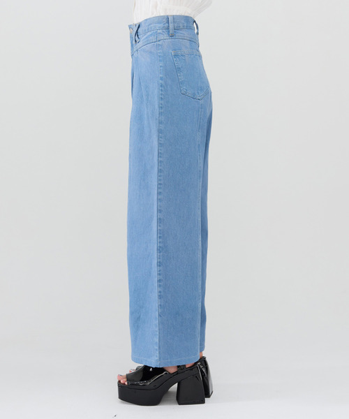 REDYAZEL（レディアゼル）の「ロゴ刺繍タックデニムパンツ（デニムパンツ・レディース・ネイビー/ブルー・MEDIUM/SMALL）」の4枚目の写真