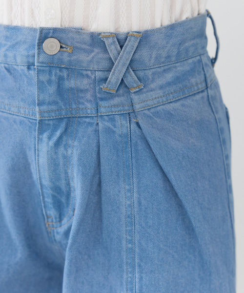 REDYAZEL（レディアゼル）の「ロゴ刺繍タックデニムパンツ（デニムパンツ・レディース・ネイビー/ブルー・MEDIUM/SMALL）」の6枚目の写真