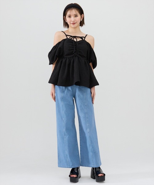 REDYAZEL（レディアゼル）の「ロゴ刺繍タックデニムパンツ（デニムパンツ・レディース・ネイビー/ブルー・MEDIUM/SMALL）」の13枚目の写真