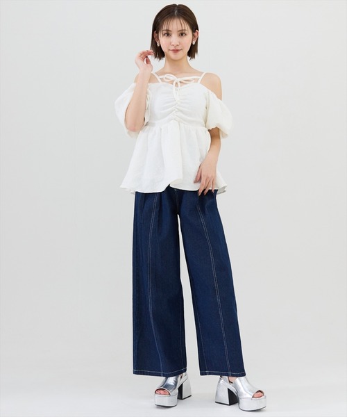 REDYAZEL（レディアゼル）の「ロゴ刺繍タックデニムパンツ（デニムパンツ・レディース・ネイビー/ブルー・MEDIUM/SMALL）」の16枚目の写真