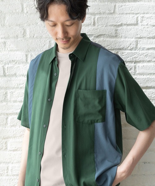 GLOBAL WORK(グローバルワーク)の「サラサマ快適シャツ/切り替え/半袖/286399(シャツ/ブラウス・メンズ・ブラック/カーキ/グレー系その他3/ネイビー・LARGE/XX-LARGE/X-LARGE/3XL/X-SMALL/SMALL/MEDIUM)」の3枚目の写真