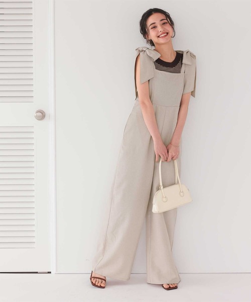 titivate（ティティベイト）の「ライトエステル肩リボンサロペット（サロペット/オーバーオール・レディース・グレイッシュベージュ/チャコール・M）」の18枚目の写真