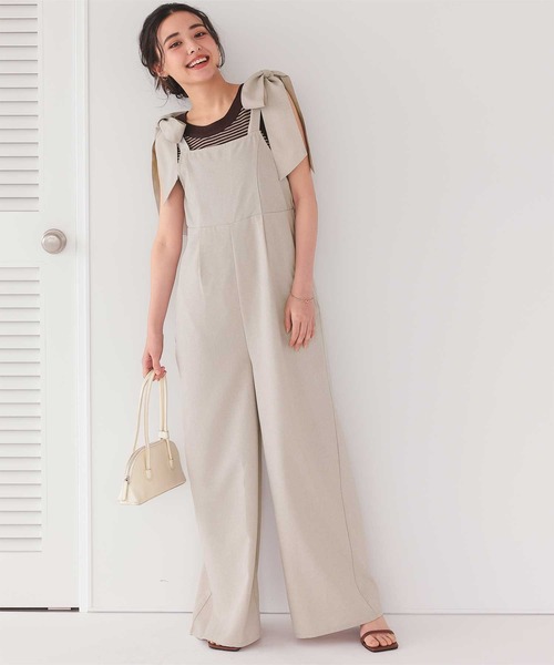 titivate（ティティベイト）の「ライトエステル肩リボンサロペット（サロペット/オーバーオール・レディース・グレイッシュベージュ/チャコール・M）」の13枚目の写真