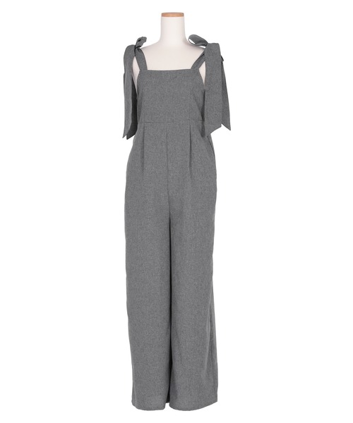 titivate（ティティベイト）の「ライトエステル肩リボンサロペット（サロペット/オーバーオール・レディース・グレイッシュベージュ/チャコール・M）」の12枚目の写真