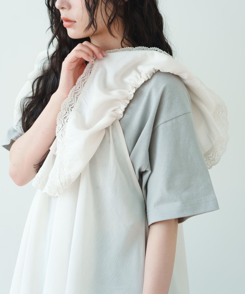 【dreamy collection】フリルチュニック0151040050 5分袖オフタートルリブ切替コクーンチュニック｜40代 50代からの