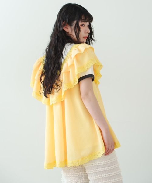 イエローフリルチュニック 長袖 セール】【eLur】レースフリルチュニック（チュニック）｜eLur