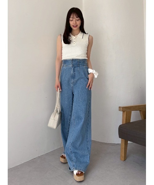 ハイウエストバックルデニムパンツ セール】ハイウエストバックルデニムパンツ（デニムパンツ