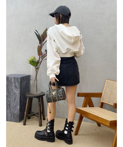 EVRIS（エヴリス）の「ダメージスウェットクロップドパーカー（パーカー・レディース・ブルー/ホワイト/ブラック・FREE）」の14枚目の写真