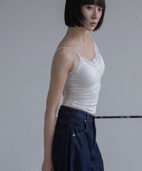 VACANCY（ヴァカンシー）の「レース切替カップ付きキャミソール（キャミソール・レディース・ホワイト/グレー/ブラック・FREE）」の8枚目の写真