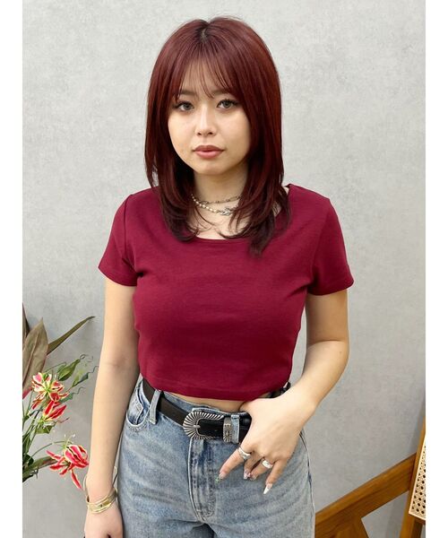 EVRIS(エヴリス)の「BASICシンプルショートTシャツ(Tシャツ/カットソー・レディース・ブラック/チャコールグレー/ホワイト/レッド・FREE)」の11枚目の写真