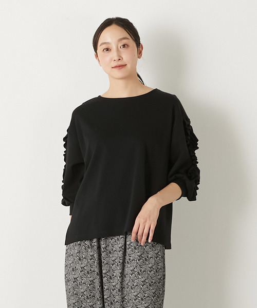 MELROSE claire(メルローズ クレール)の「【ラッフルスリーブデザインカットソー】(Tシャツ/カットソー・レディース・ブラック/ネイビー/オフホワイト・FREE)」の2枚目の写真