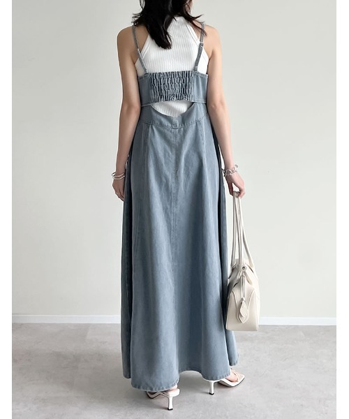 Re:EDIT（リエディ）の「[2025 SUMMER COLLECTION][低身長サイズ有]コットンデニムパネルフレアキャミワンピース（ワンピース・レディース・ネイビー/ブルー・MEDIUM/LARGE/SHORT）」の11枚目の写真