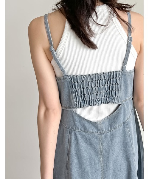 Re:EDIT（リエディ）の「[2025 SUMMER COLLECTION][低身長サイズ有]コットンデニムパネルフレアキャミワンピース（ワンピース・レディース・ネイビー/ブルー・MEDIUM/LARGE/SHORT）」の12枚目の写真