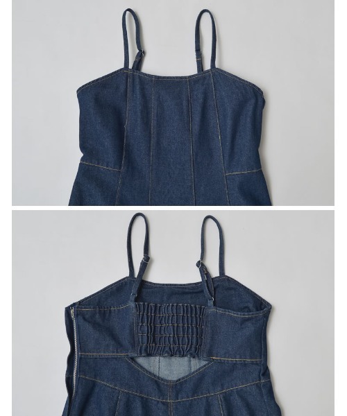 Re:EDIT（リエディ）の「[2025 SUMMER COLLECTION][低身長サイズ有]コットンデニムパネルフレアキャミワンピース（ワンピース・レディース・ネイビー/ブルー・MEDIUM/LARGE/SHORT）」の14枚目の写真