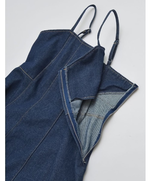 Re:EDIT（リエディ）の「[2025 SUMMER COLLECTION][低身長サイズ有]コットンデニムパネルフレアキャミワンピース（ワンピース・レディース・ネイビー/ブルー・MEDIUM/LARGE/SHORT）」の15枚目の写真