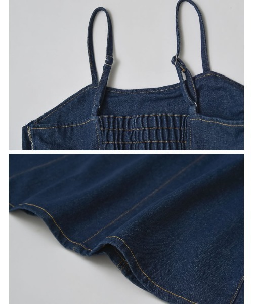 Re:EDIT（リエディ）の「[2025 SUMMER COLLECTION][低身長サイズ有]コットンデニムパネルフレアキャミワンピース（ワンピース・レディース・ネイビー/ブルー・MEDIUM/LARGE/SHORT）」の16枚目の写真