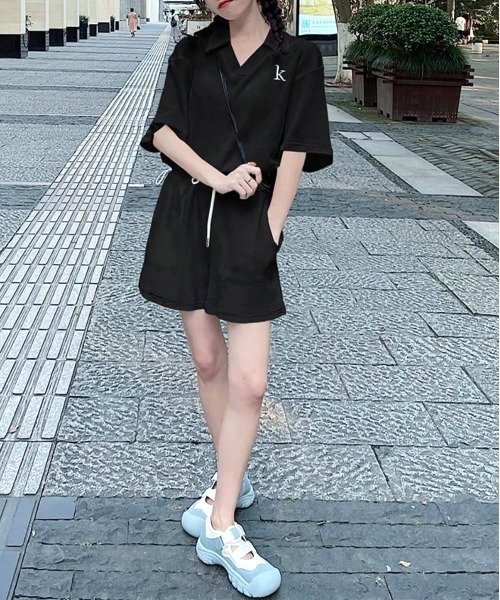 COMON＋（コモンプラス）の「ワッフル調 トップス＆ショートパンツ セットアップ（セットアップ・レディース・ホワイト/ブラック・M/L）」の7枚目の写真