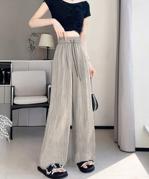 Miniministore(ミニミニストア)の「水墨風ワイドパンツ 薄手ドレープパンツ夏(スウェットパンツ・レディース・グレイッシュベージュ/ブラック/オフホワイト・M/L)」の6枚目の写真