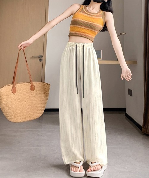 Miniministore(ミニミニストア)の「水墨風ワイドパンツ 薄手ドレープパンツ夏(スウェットパンツ・レディース・グレイッシュベージュ/ブラック/オフホワイト・M/L)」の15枚目の写真