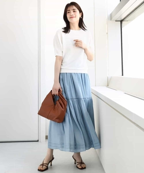 MK MICHEL KLEIN（エムケーミッシェルクラン）の「ガーター編み五分袖ニット/洗える（ニット/セーター・レディース・グレー/ホワイト/ダークインディゴブルー/イエロー・38）」の5枚目の写真