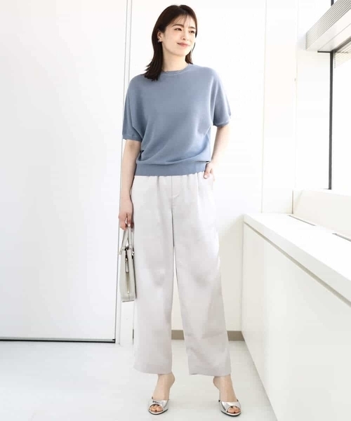 MK MICHEL KLEIN（エムケーミッシェルクラン）の「ガーター編み五分袖ニット/洗える（ニット/セーター・レディース・グレー/ホワイト/ダークインディゴブルー/イエロー・38）」の6枚目の写真