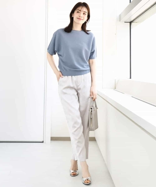 MK MICHEL KLEIN（エムケーミッシェルクラン）の「ガーター編み五分袖ニット/洗える（ニット/セーター・レディース・グレー/ホワイト/ダークインディゴブルー/イエロー・38）」の7枚目の写真