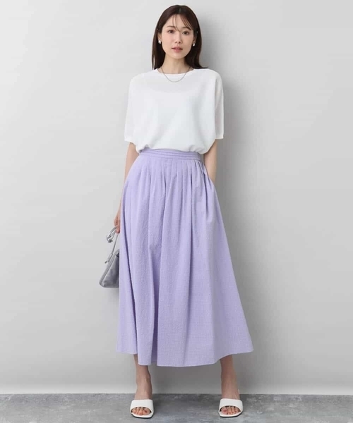 MK MICHEL KLEIN（エムケーミッシェルクラン）の「ガーター編み五分袖ニット/洗える（ニット/セーター・レディース・グレー/ホワイト/ダークインディゴブルー/イエロー・38）」の8枚目の写真