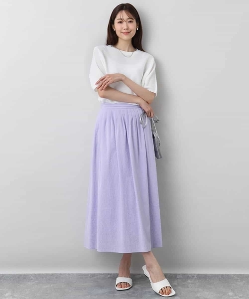 MK MICHEL KLEIN（エムケーミッシェルクラン）の「ガーター編み五分袖ニット/洗える（ニット/セーター・レディース・グレー/ホワイト/ダークインディゴブルー/イエロー・38）」の9枚目の写真