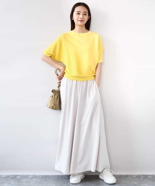 MK MICHEL KLEIN（エムケーミッシェルクラン）の「ガーター編み五分袖ニット/洗える（ニット/セーター・レディース・グレー/ホワイト/ダークインディゴブルー/イエロー・38）」の15枚目の写真