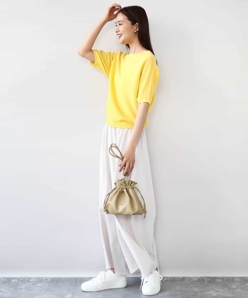 MK MICHEL KLEIN（エムケーミッシェルクラン）の「ガーター編み五分袖ニット/洗える（ニット/セーター・レディース・グレー/ホワイト/ダークインディゴブルー/イエロー・38）」の16枚目の写真