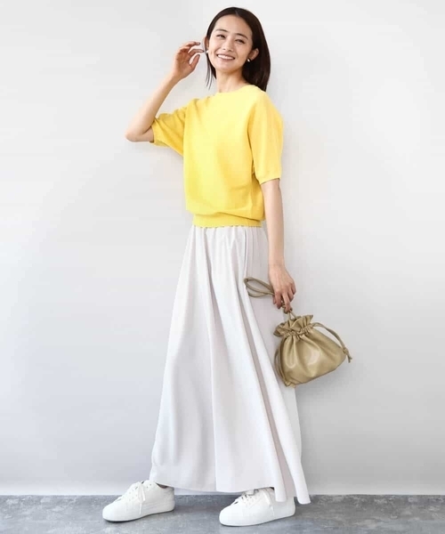 MK MICHEL KLEIN（エムケーミッシェルクラン）の「ガーター編み五分袖ニット/洗える（ニット/セーター・レディース・グレー/ホワイト/ダークインディゴブルー/イエロー・38）」の17枚目の写真