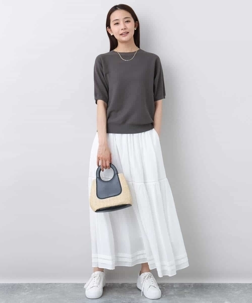 MK MICHEL KLEIN（エムケーミッシェルクラン）の「ガーター編み五分袖ニット/洗える（ニット/セーター・レディース・グレー/ホワイト/ダークインディゴブルー/イエロー・38）」の20枚目の写真