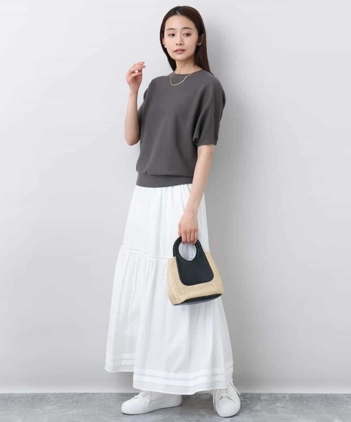 MK MICHEL KLEIN（エムケーミッシェルクラン）の「ガーター編み五分袖ニット/洗える（ニット/セーター・レディース・グレー/ホワイト/ダークインディゴブルー/イエロー・38）」の21枚目の写真