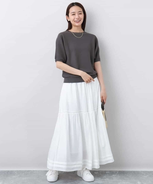 MK MICHEL KLEIN（エムケーミッシェルクラン）の「ガーター編み五分袖ニット/洗える（ニット/セーター・レディース・グレー/ホワイト/ダークインディゴブルー/イエロー・38）」の22枚目の写真