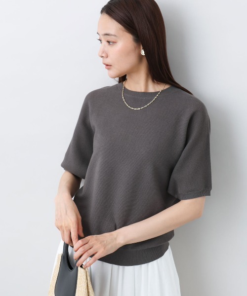 MK MICHEL KLEIN（エムケーミッシェルクラン）の「ガーター編み五分袖ニット/洗える（ニット/セーター・レディース・グレー/ホワイト/ダークインディゴブルー/イエロー・38）」の3枚目の写真