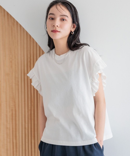 LOWRYS FARM（ローリーズファーム）の「ピグメントフリルＳＳ　323037（Tシャツ/カットソー・レディース・ホワイト/アイボリー/チャコールグレー・FREE）」の2枚目の写真