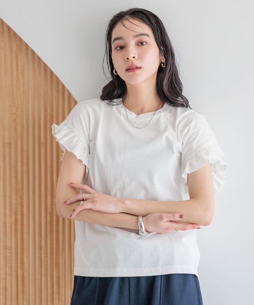 LOWRYS FARM（ローリーズファーム）の「ピグメントフリルＳＳ　323037（Tシャツ/カットソー・レディース・ホワイト/アイボリー/チャコールグレー・FREE）」の6枚目の写真