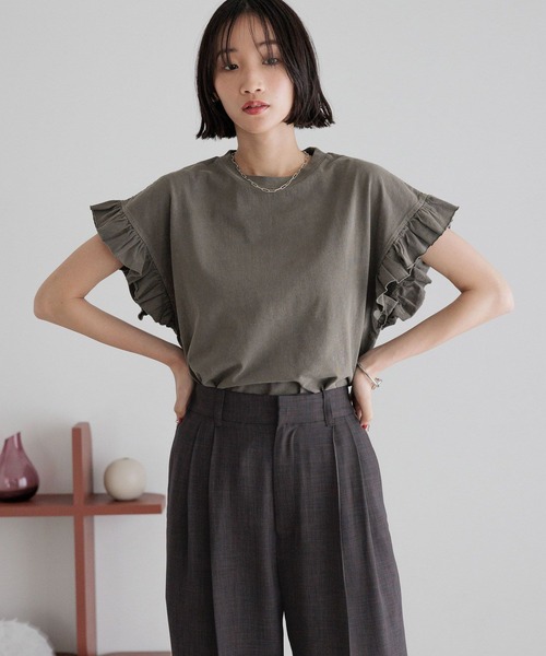 LOWRYS FARM（ローリーズファーム）の「ピグメントフリルＳＳ　323037（Tシャツ/カットソー・レディース・ホワイト/アイボリー/チャコールグレー・FREE）」の9枚目の写真