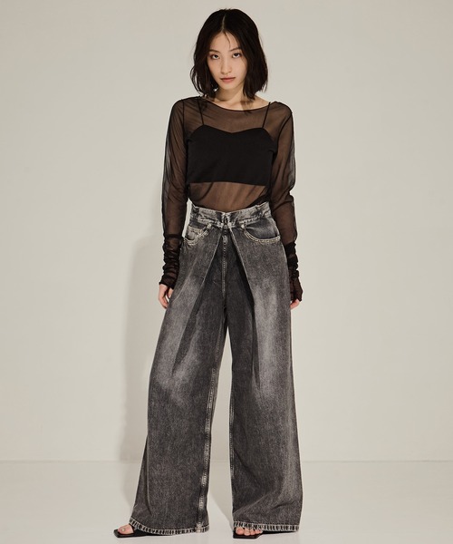 訳有☆ ジョンローレンスサリバン　ウォッシュドデニムワイドパンツ Washed denim super wide pants