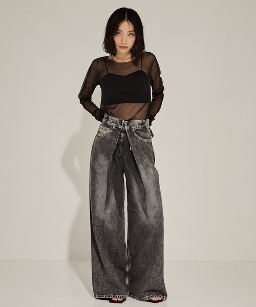 JOHN LAWRENCE SULLIVAN（ジョンローレンスサリバン）の「【JOHN LAWRENCE SULLIVAN/ジョンローレンスサリバン】WASHED DENIM WIDE PANTS (SHORT LENGTH)/デニムワイドパンツ（デニムパンツ・レディース・ブラック/ダークインディゴブルー・M/XS/S）」の22枚目の写真