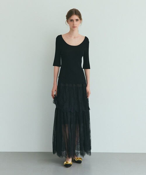 GRACE CLASS（グレースクラス）の「リブニットトップ（ニット/セーター・レディース・キャメル/ブラック・36）」の4枚目の写真