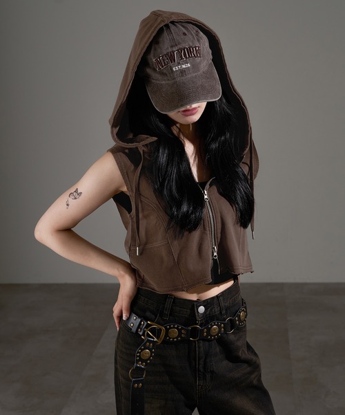 apres jour mignon（アプレジュールミニョン）の「ノースリジップパーカー【ZOZOTOWN限定アイテム】（タンクトップ・レディース・杢グレー/ブラック系その他/ブラウン系その他・X-LARGE/フリー）」の3枚目の写真